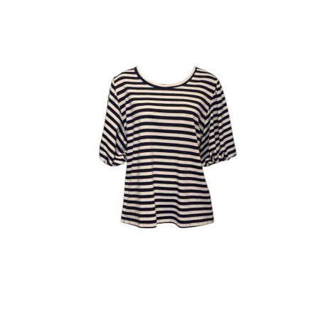 Donkerblauw/ecru gestreept shirt met pofmouwen