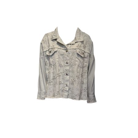Beige stoer blouse/jasje met versiering