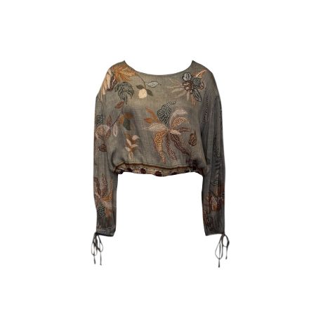 Olijfgroene glanstop met print