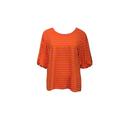Oranje/roze gestreept shirt met pofmouwen