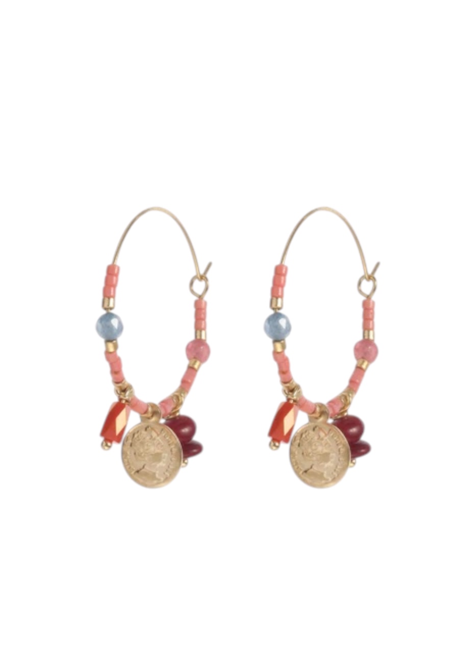 Goudkleurige kralen creolen met muntje