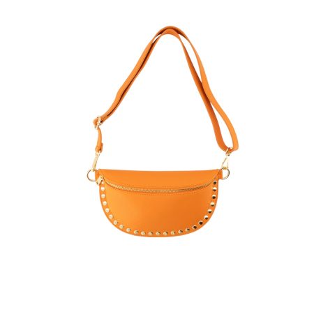 Oranje leren  crossbody bag met studs