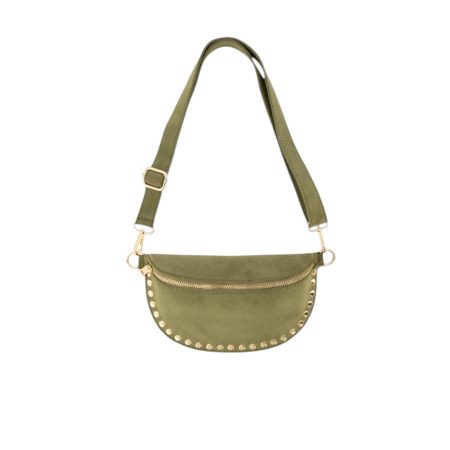 Olijfgroen suède crossbody bag met studs