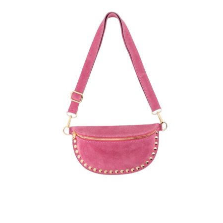 Roze suède crossbody bag met studs