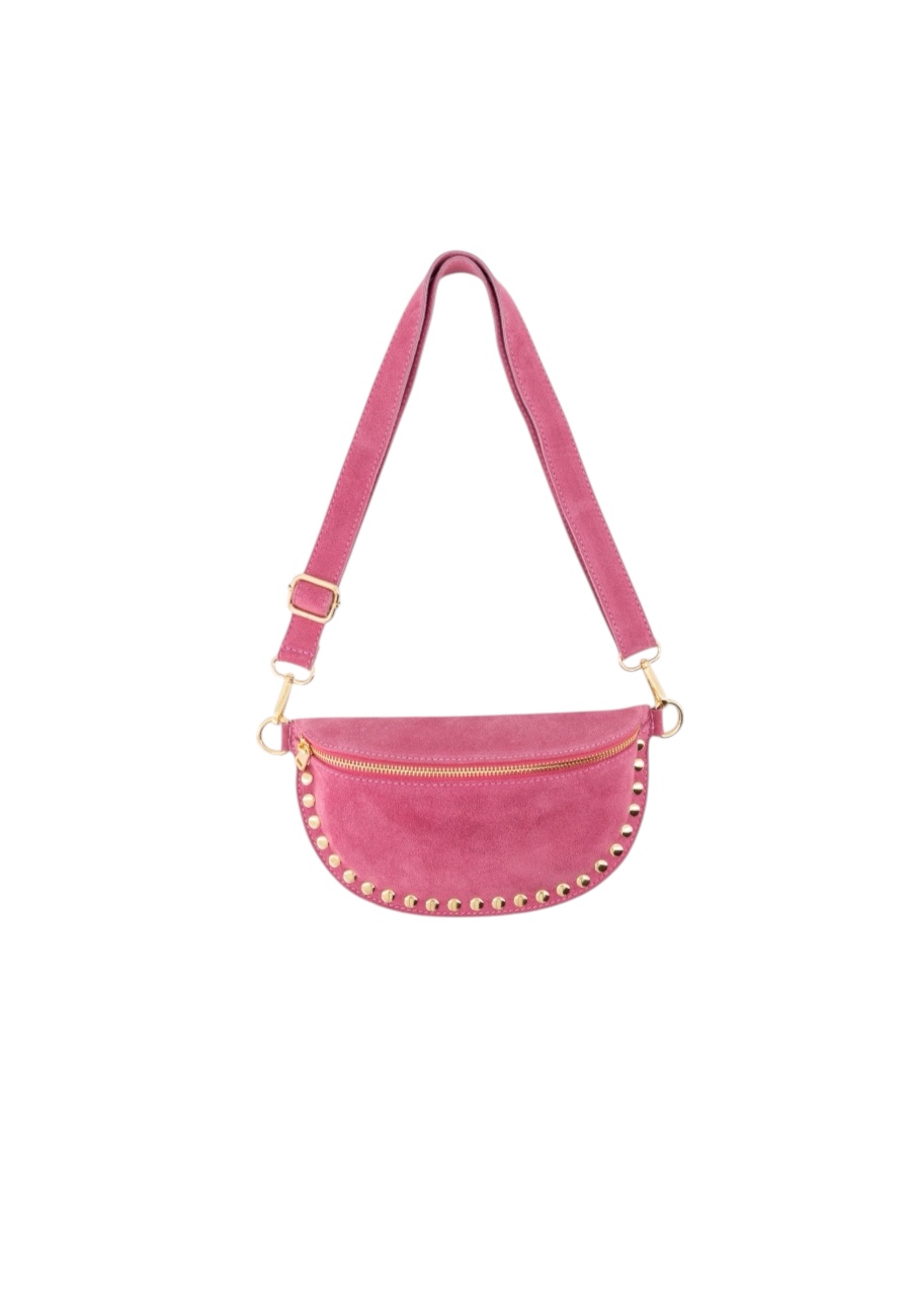 Roze suède crossbody bag met studs