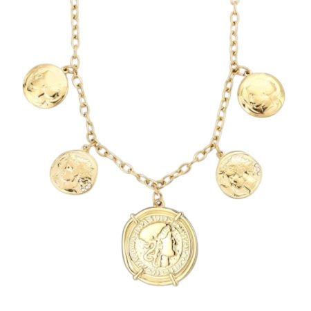 Goudkleurige stainless steel ketting met muntjes