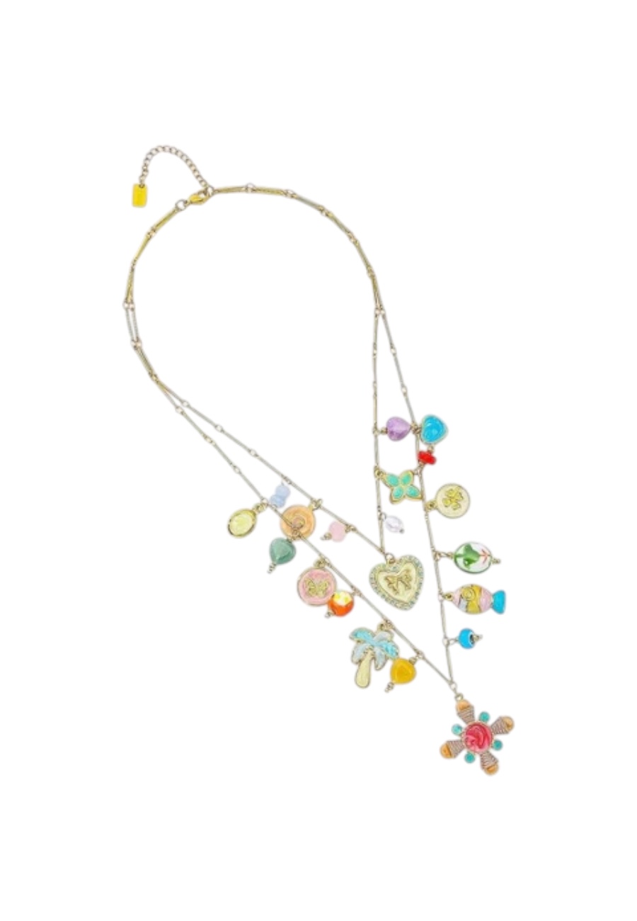 Dubbele Ketting met bedeltjes, stainless steel