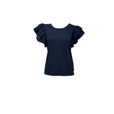 Donkerblauw shirt met broderie mouwtjes