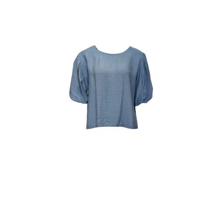 jeans blauwe viscose top met pofmouwen