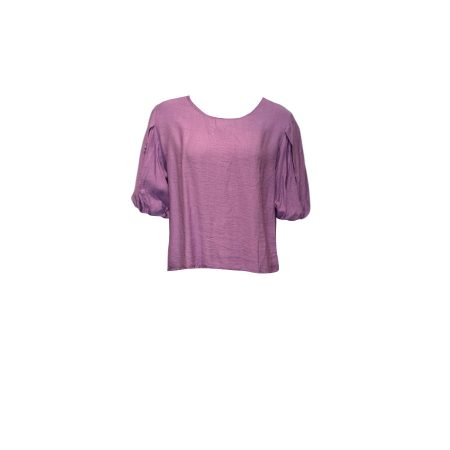 Lila viscose top met pofmouwen en plooi op achterkant