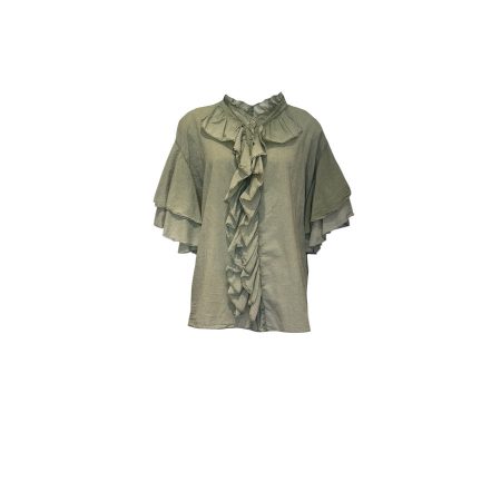 Olijfgroene volant blouse
