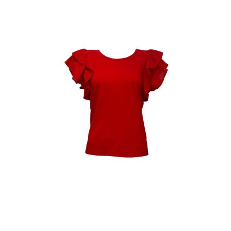 Rood shirt met broderie mouwtjes