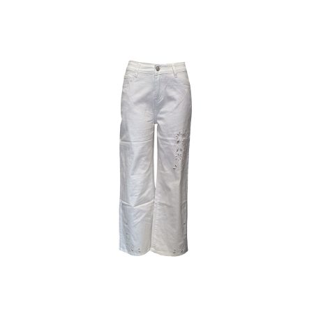 Witte straight jeans met broderie