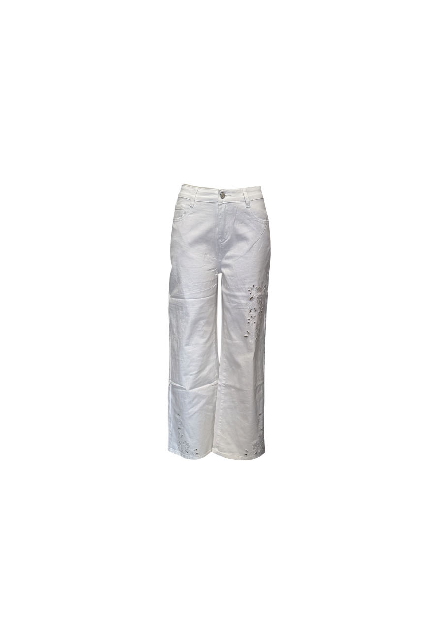 witte straight jeans met broderie