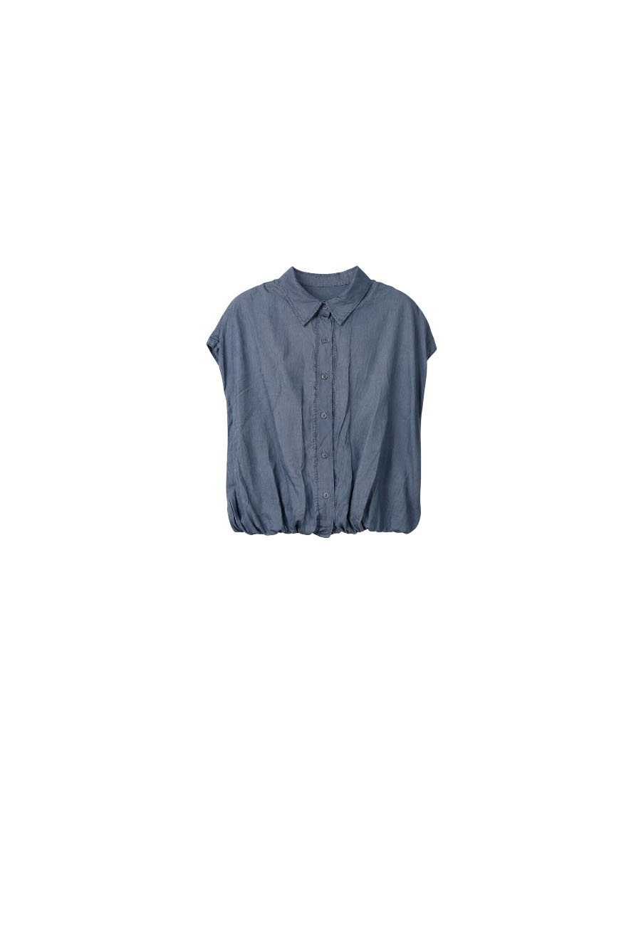Mouwloze tencel blauwe blouse