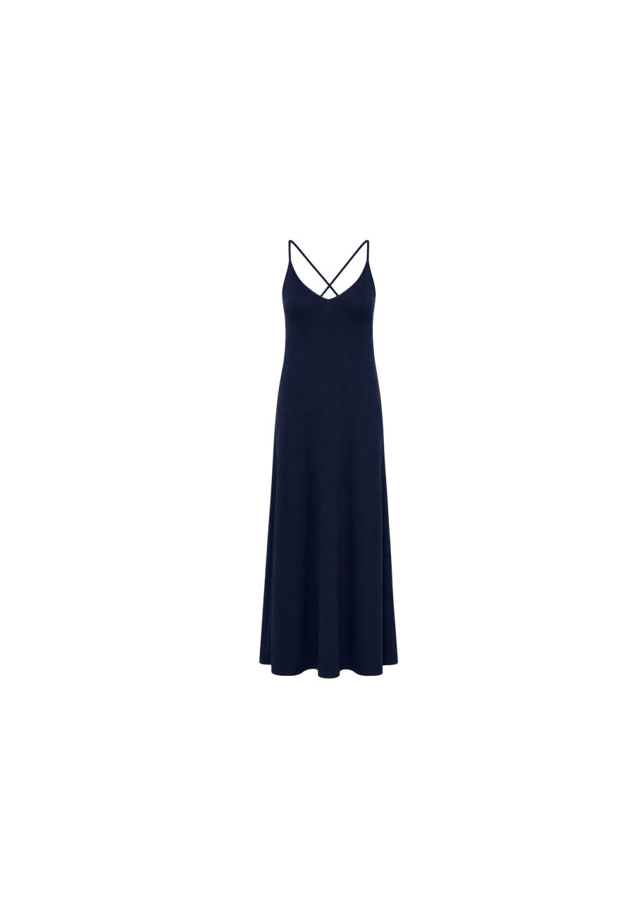 Blauwe tricot maxi dress
