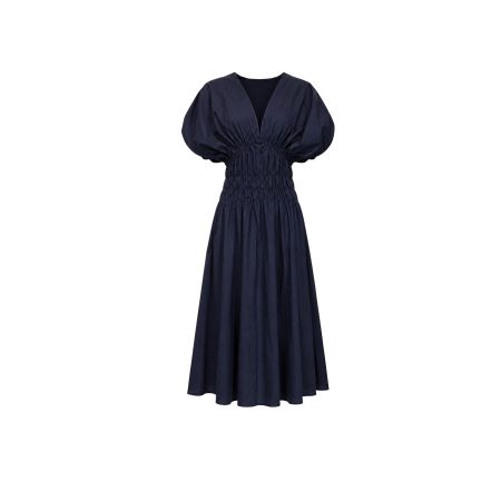 Donkerblauwe jurk met elastische taille