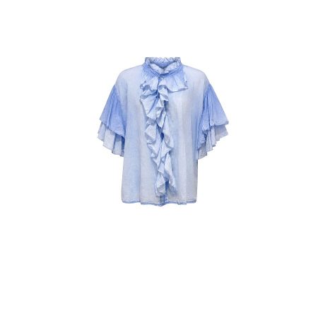 Lichtblauwe volant blouse