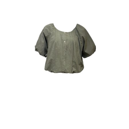 Olijfgroene blouse met pofmouwen
