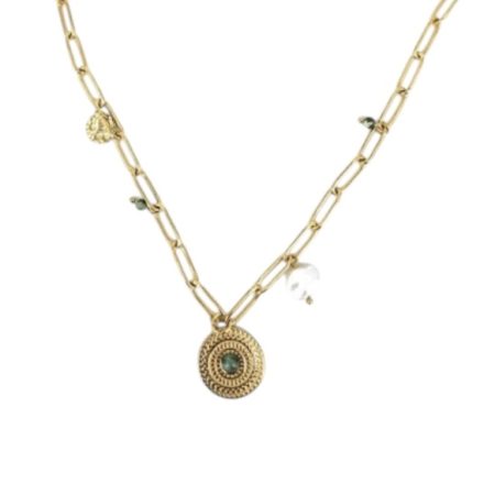Goudkleurige half lange ketting met bedel