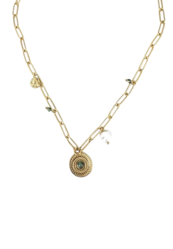 Goudkleurige half lange ketting met bedel