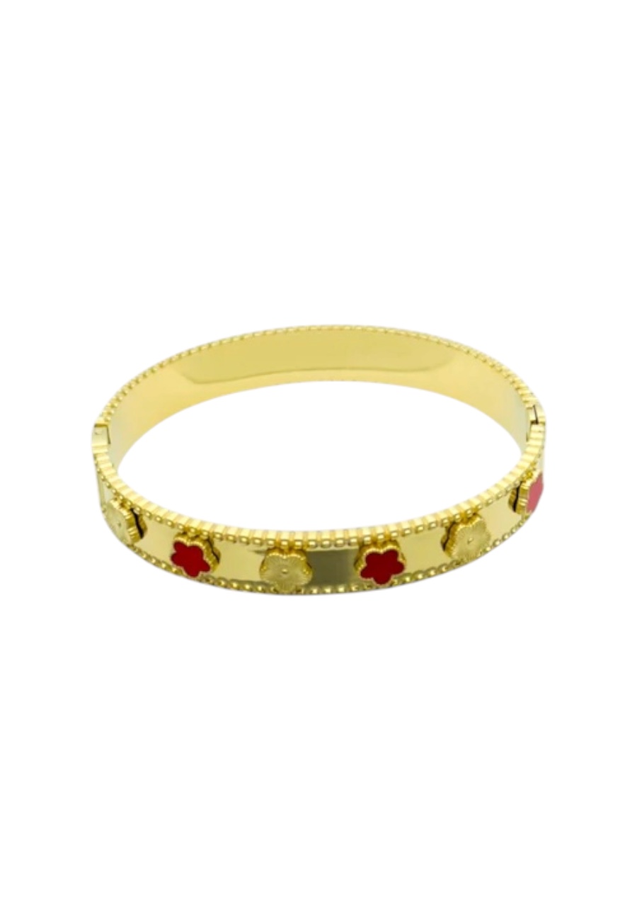 Gouden bangle met groene klavertjes