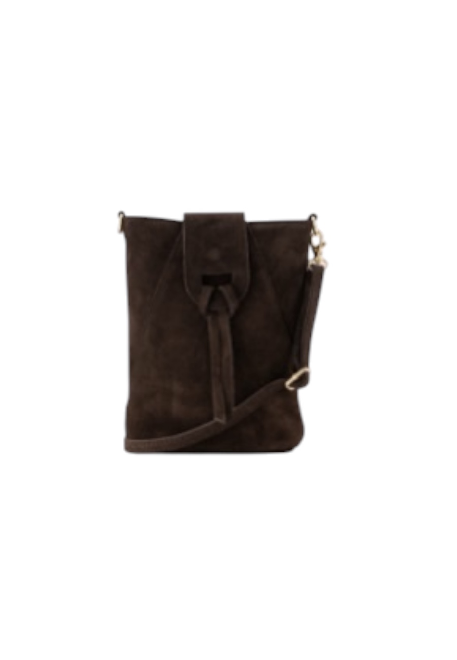 Suède tasje in choco kleur
