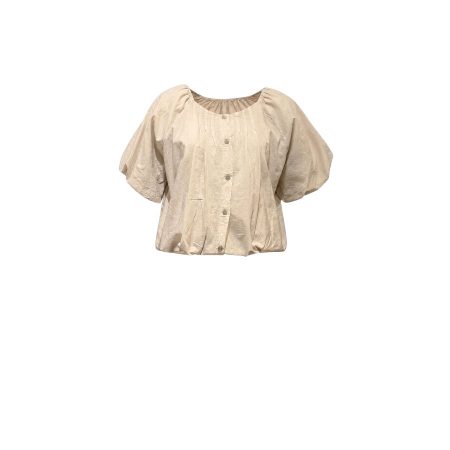 Beige blouse met pofmouwen