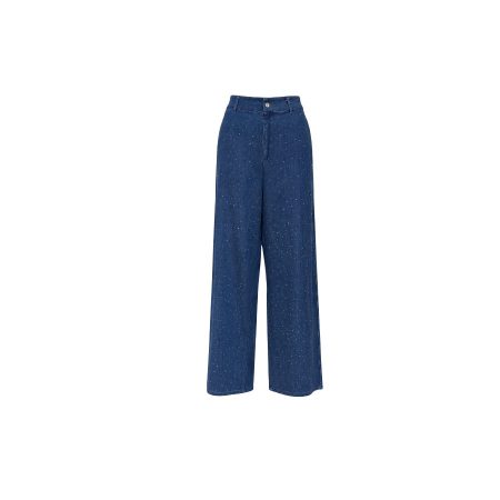 Jeans blauwe tencel broek met steentjes