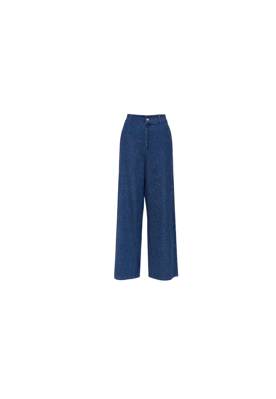 Jeans blauwe tencel broek met steentjes