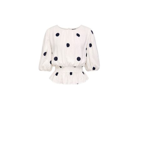 Off white top met blauwe stippen print