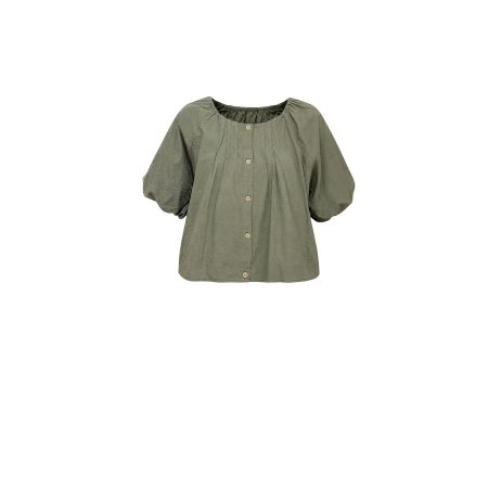 Olijfgroene blouse met pofmouwen