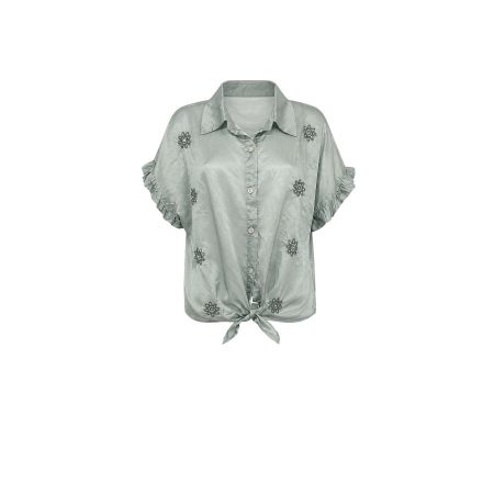 Olijfgroene voile blouse met borduursels