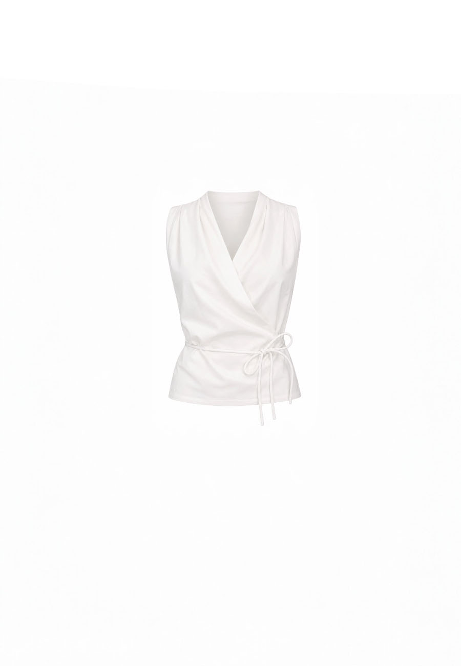 Wit mouwloos overslag blouse
