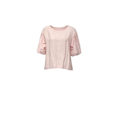 Zachtroze viscose top met pofmouwen