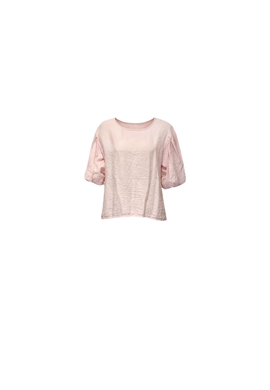 Zachtroze viscose top met pofmouwen