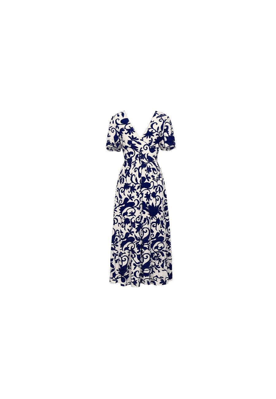 Blauw/witte maxi dress