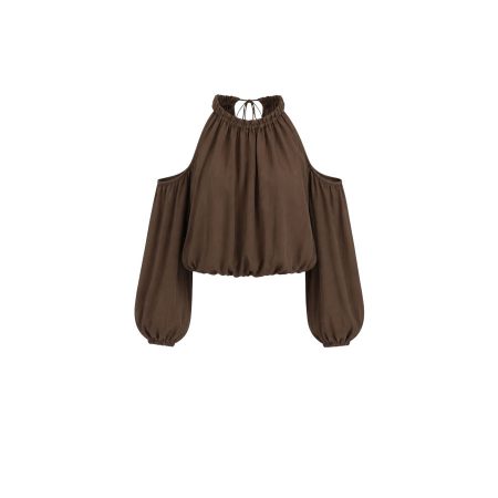 Bruine lyocell top met blote schouders