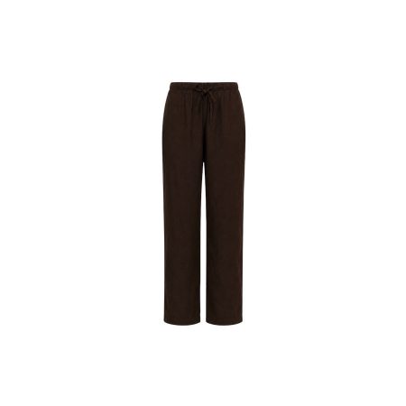 Donkerbruine linnen/viscose broek met rechte pijp