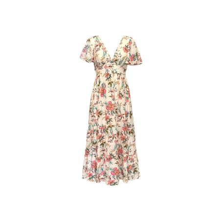 Ecru maxi dress met bloemenprint