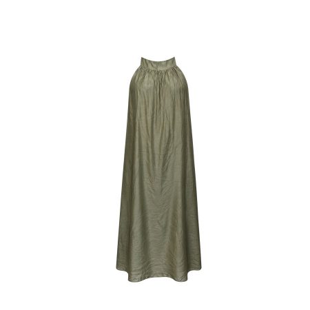 Olijfgroene viscose/tencel halter jurk