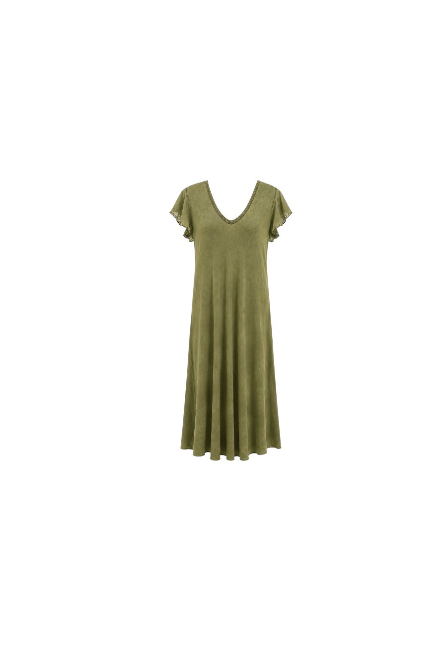 Tricot maxi dress vintage wassing olijfgroen