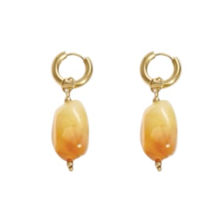 Goudkleurige oorbelletjes met gekleurde steen, cognac