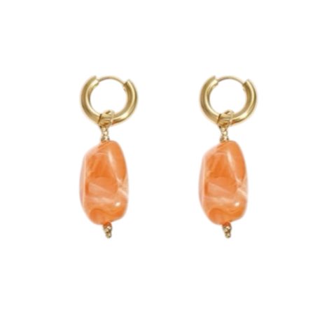 Goudkleurige oorbelletjes met gekleurde steen, oranje