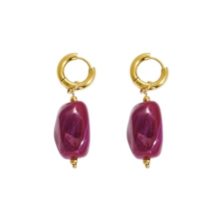 Goudkleurige oorbelletjes met gekleurde steen, purple