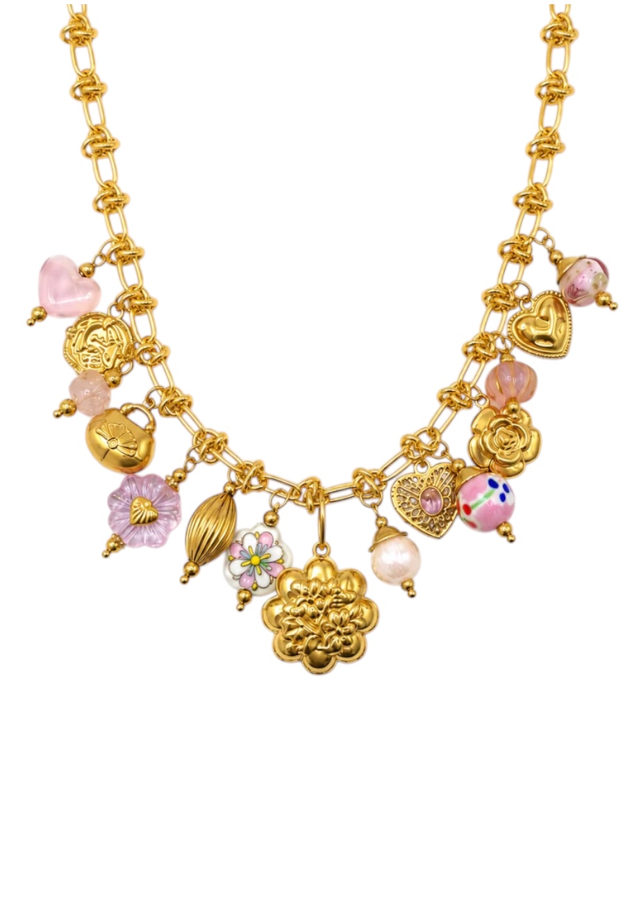 Stainless steel statement ketting met bedels