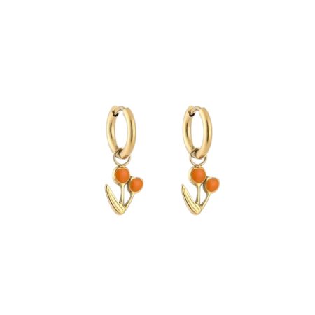Goudkleurige oorbellen met oranje kraaltjes