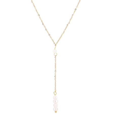 Goudkleurige half lange ketting met pareltjes