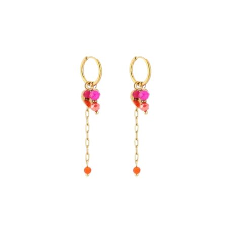 Goudkleurige oorbellen met fuchsia kraaltjes