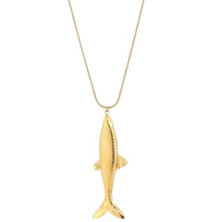 Goudkleurige lange ketting met vis